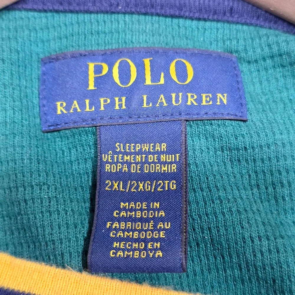 Polo Ralph Lauren Sleepwear Mens 2XL Green Plaid Thermal Long Sleeve Crest Logo